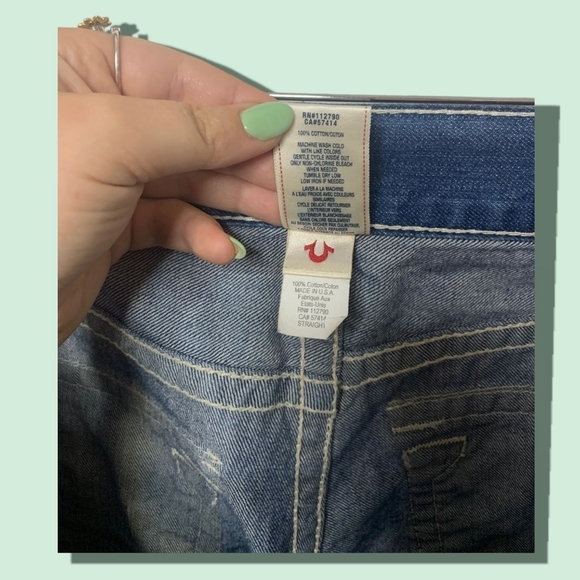 True Religion Straight Blue with White Accents  Size:32 Made In USA - Picture 2 of 6